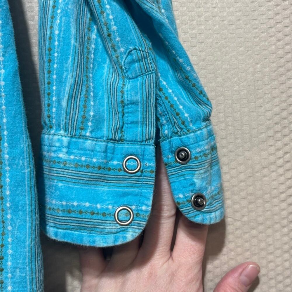 Vintage The North Face A5 Series Kids Teal Stripe Button-Up Shirt Youth Size L - Picture 3 of 9